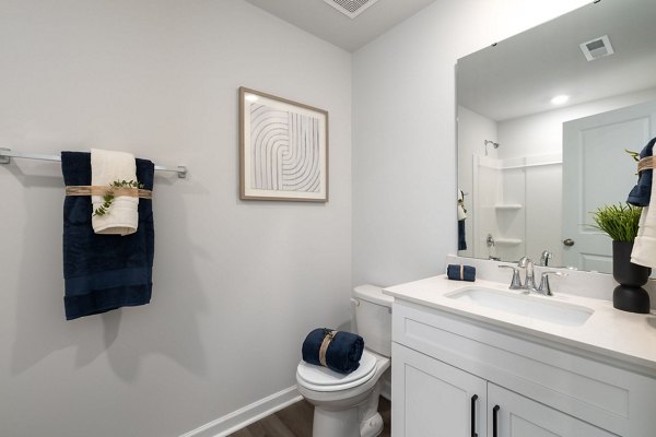 Bathroom with sleek modern fixtures at Smith Crossing Apartments