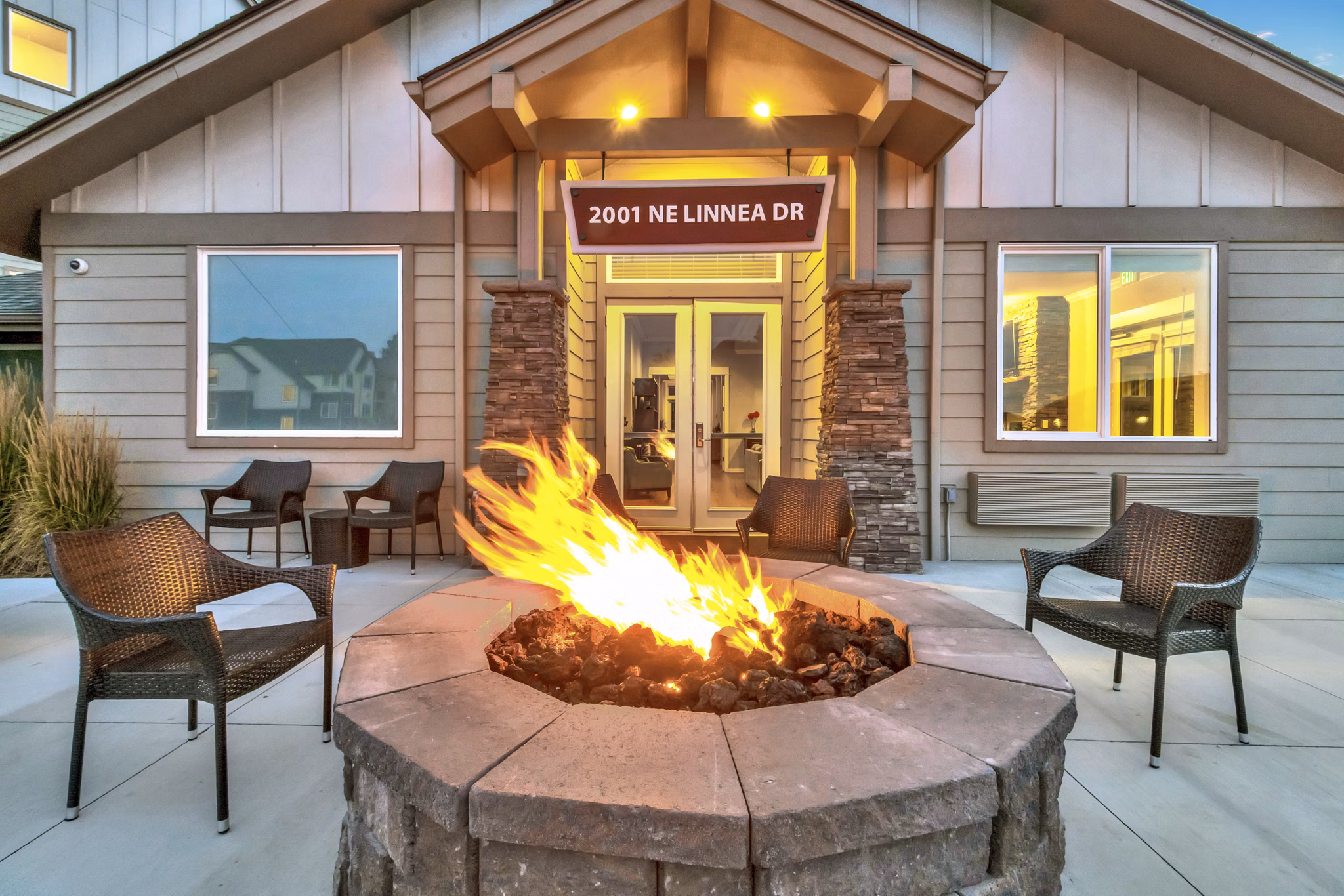 fire pit at Outlook at Pilot Butte Apartments