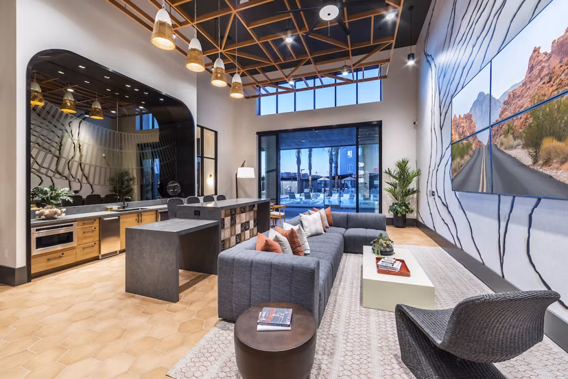 Stylish clubhouse with modern seating at Marlowe Centennial Hills Apartments