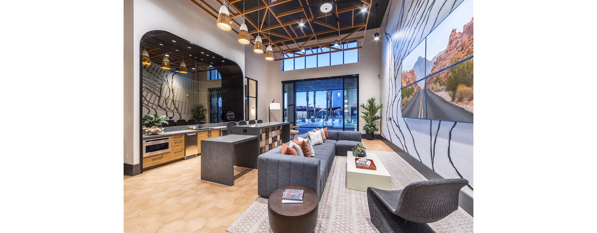 Stylish clubhouse with modern seating at Marlowe Centennial Hills Apartments