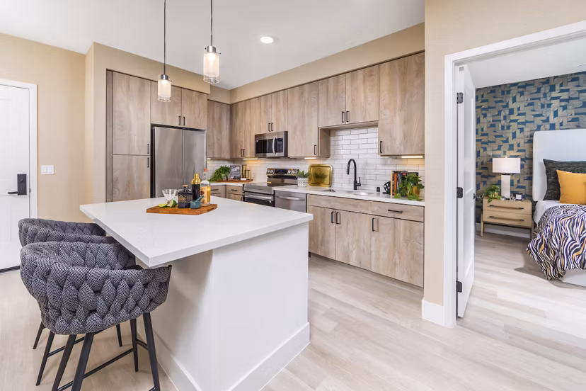 Modern kitchen with stainless steel appliances at Marlowe Centennial Hills Apartments