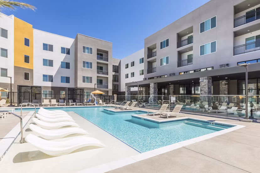 Resort-style pool at Marlowe Centennial Hills Apartments offering luxury relaxation and modern amenities