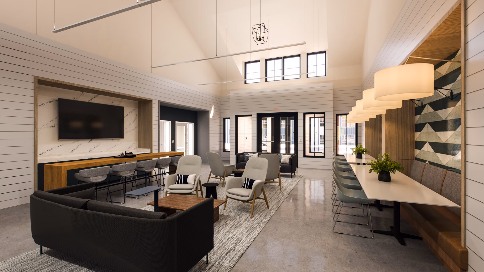 Modern clubhouse featuring elegant furnishings at Ltd Findlay Apartments, offering a luxurious social space for residents
