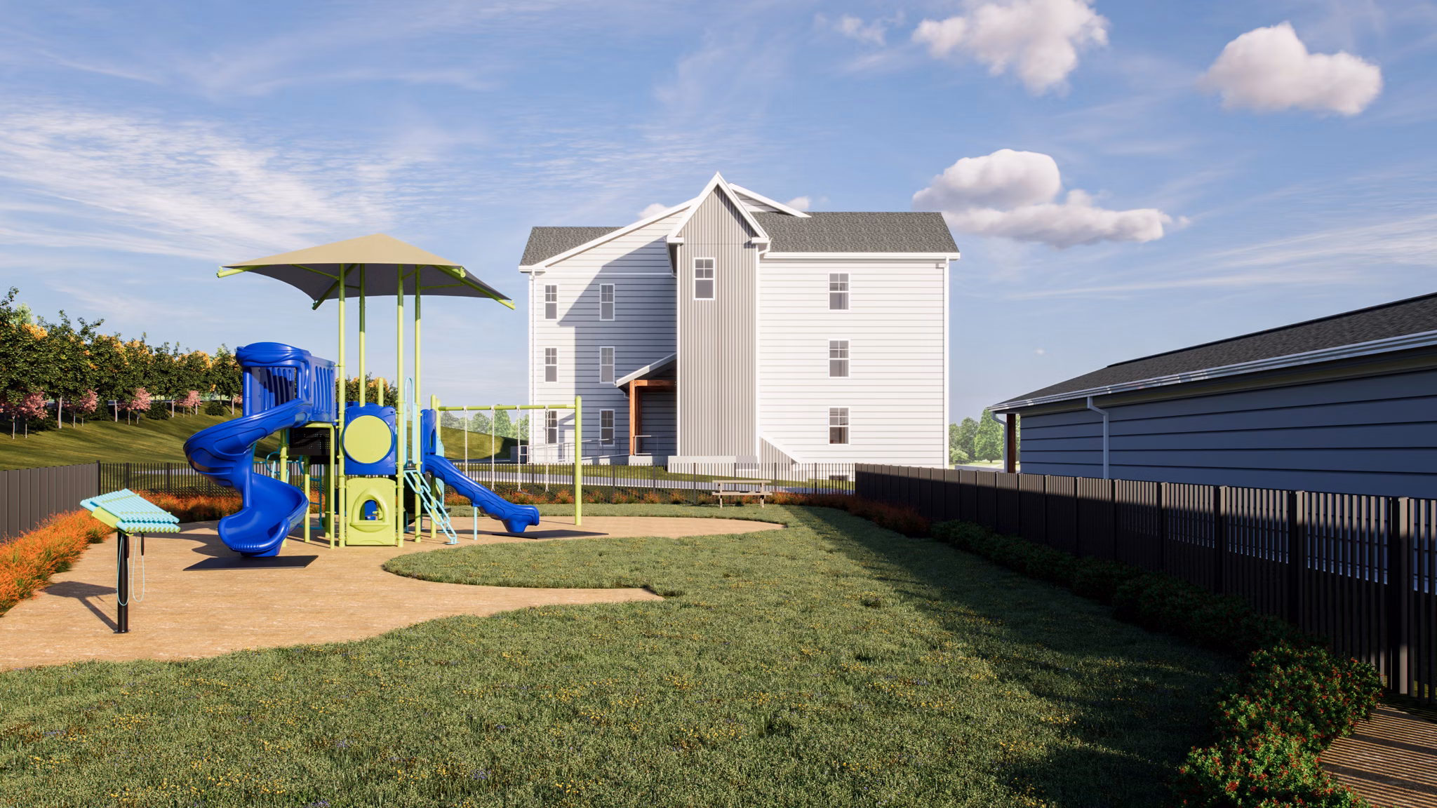 Lively playground featuring modern equipment at Ltd Findlay Apartments, offering family-friendly outdoor amenities
