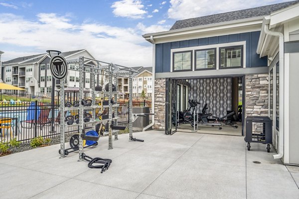 Outdoor fitness center with modern equipment at Lariat Apartments, Greystar luxury apartments community