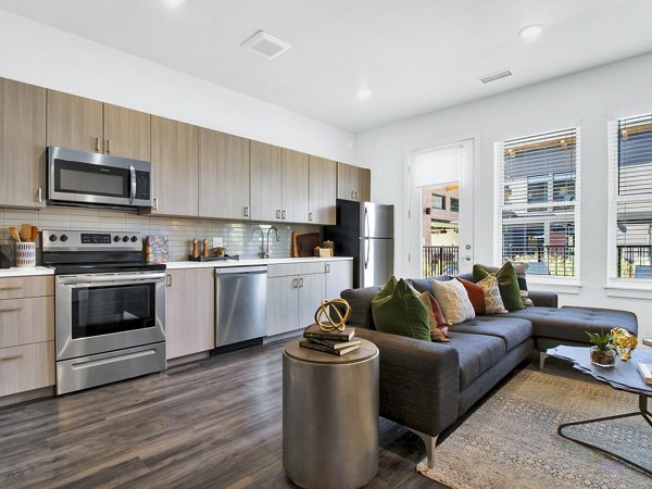 Modern living room with elegant decor at Railway Flats Apartments