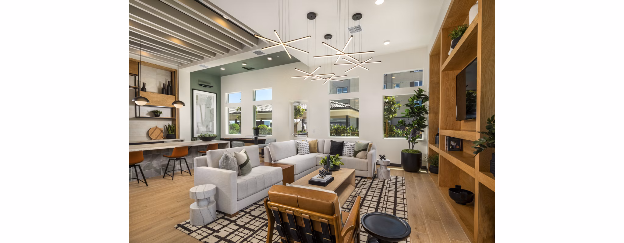 Modern clubhouse with stylish seating and open spaces at Delhaven Pointe Apartments