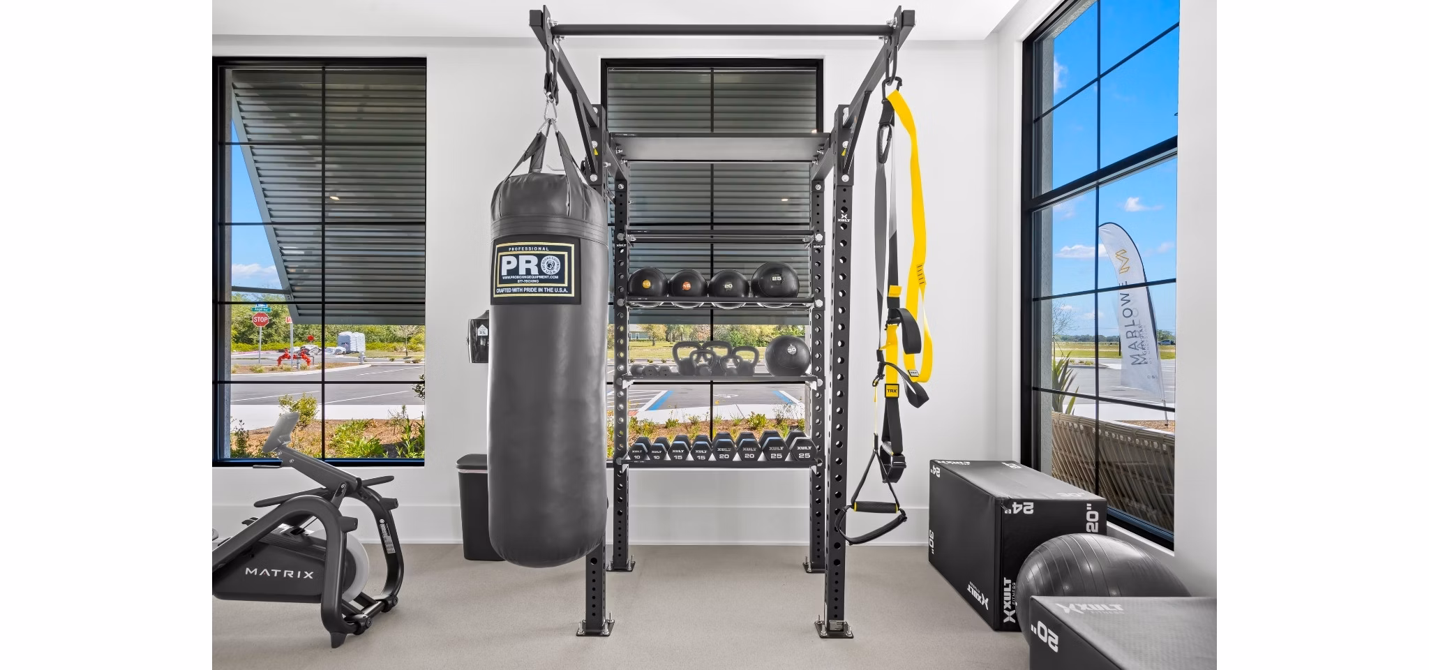 fitness center at Marlowe Live Oak Apartments 