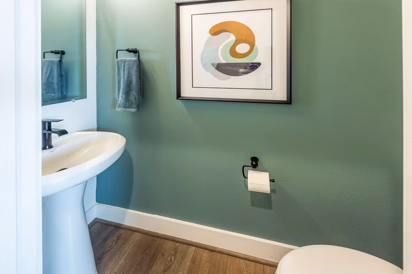 Luxurious bathroom with modern fixtures at Eden at Sunterra Apartments