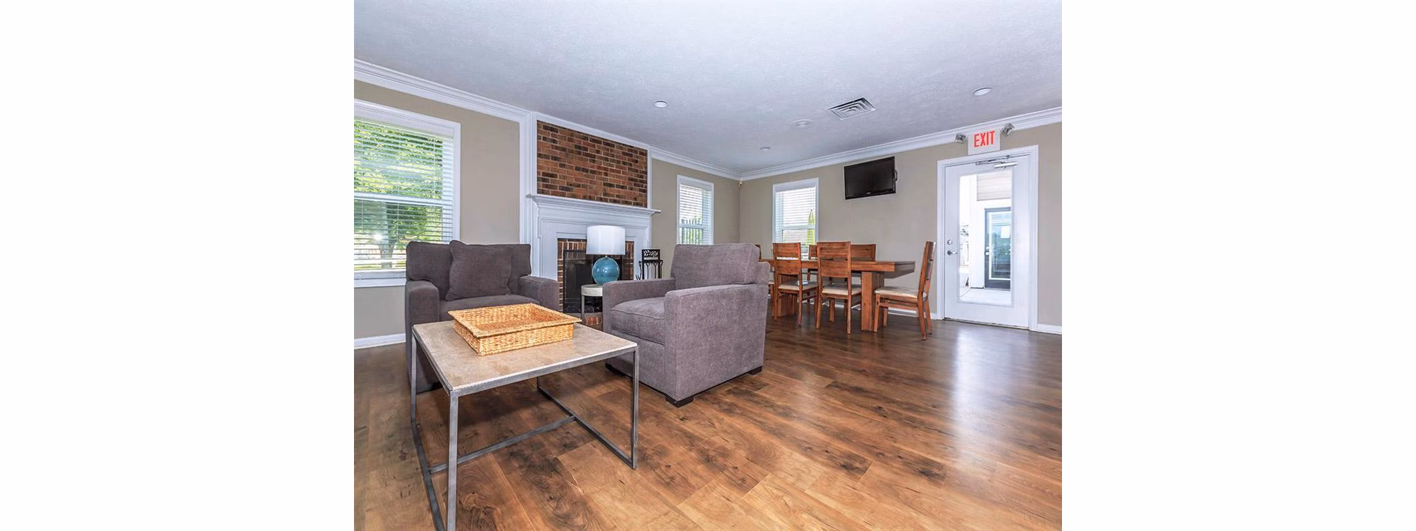 Modern clubhouse with stylish seating at The M Club Apartments