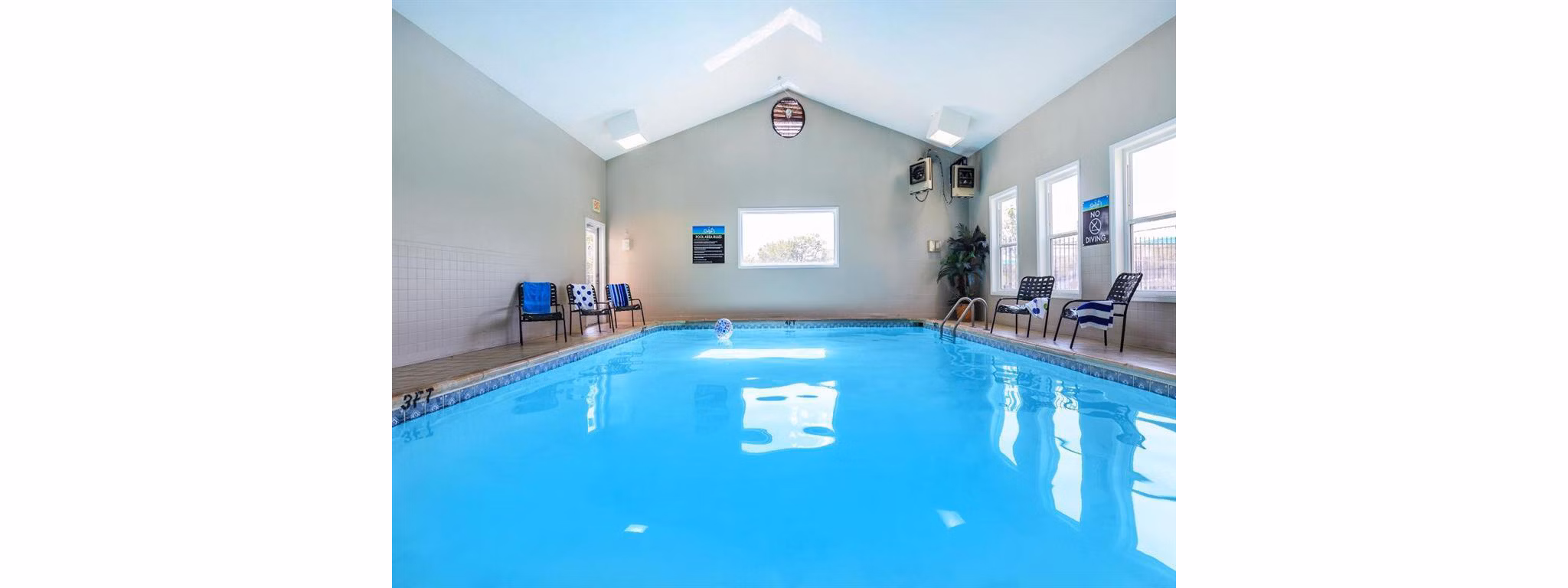 Outdoor swimming pool with sun loungers and palm trees at The M Club Apartments, offering luxurious leisure amenities