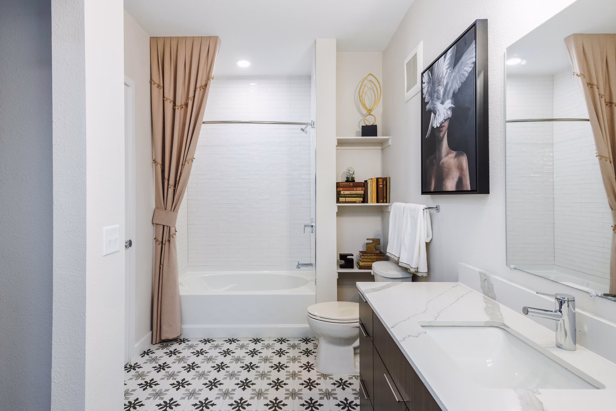 Bathroom with dual sinks and modern fixtures at Park 40 Apartments in Greystar's luxury community