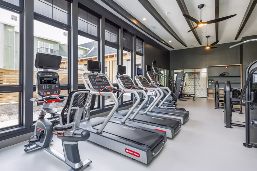 Fitness center with modern equipment at Park 40 Apartments