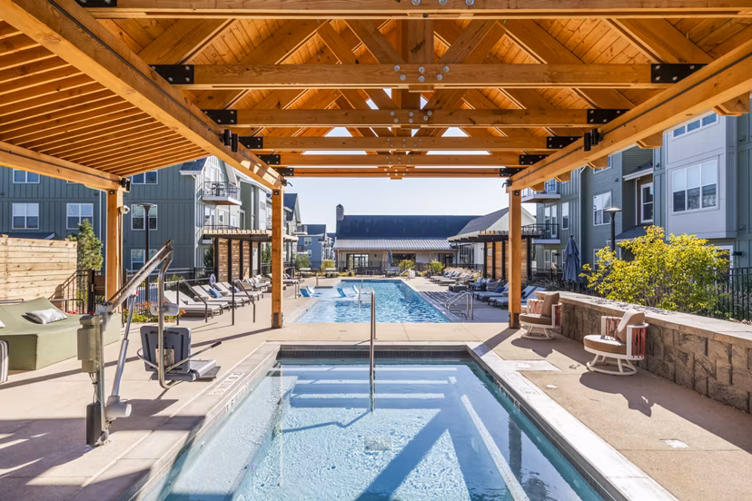 Relaxing hot tub area at Park 40 Apartments offering luxury living experience