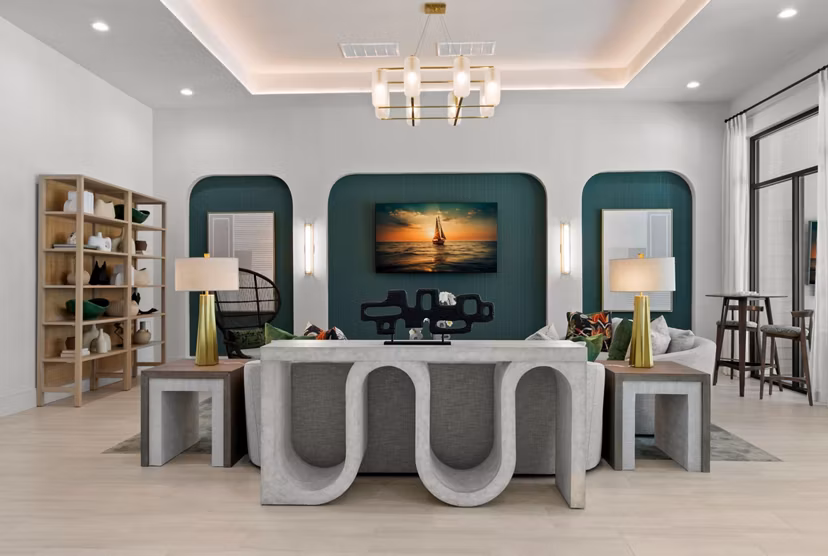 Clubhouse with modern design and cozy seating at Marlowe Ridgeview Apartments