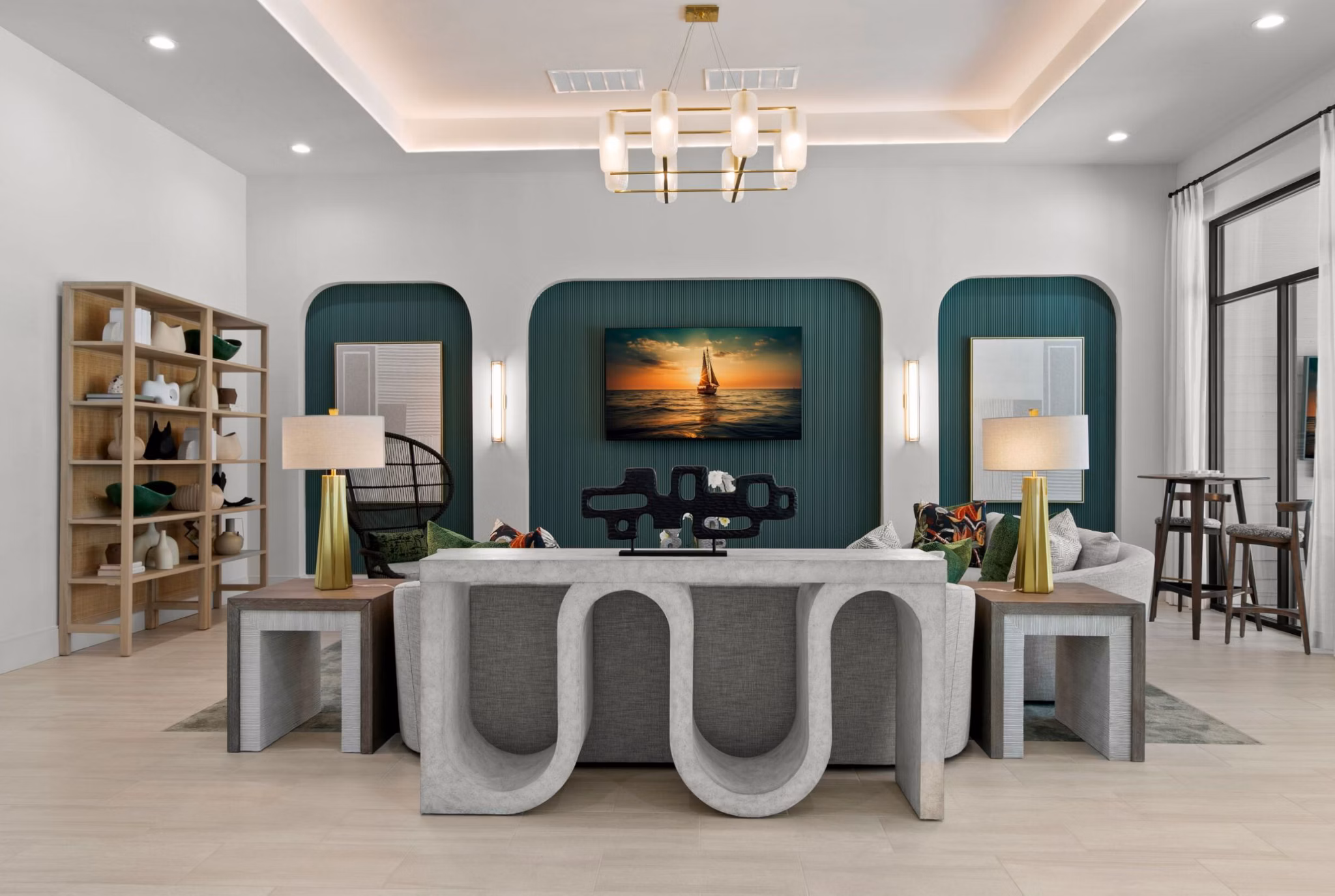 Clubhouse with modern design and cozy seating at Marlowe Ridgeview Apartments