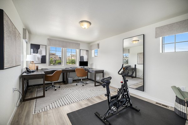 fitness center at The Cottages at Erie Commons Apartments