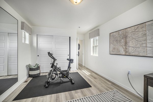 fitness center at The Cottages at Erie Commons Apartments