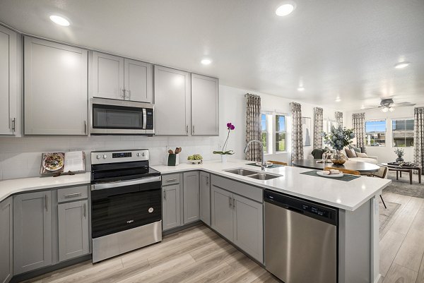 kitchen at The Cottages at Erie Commons Apartments