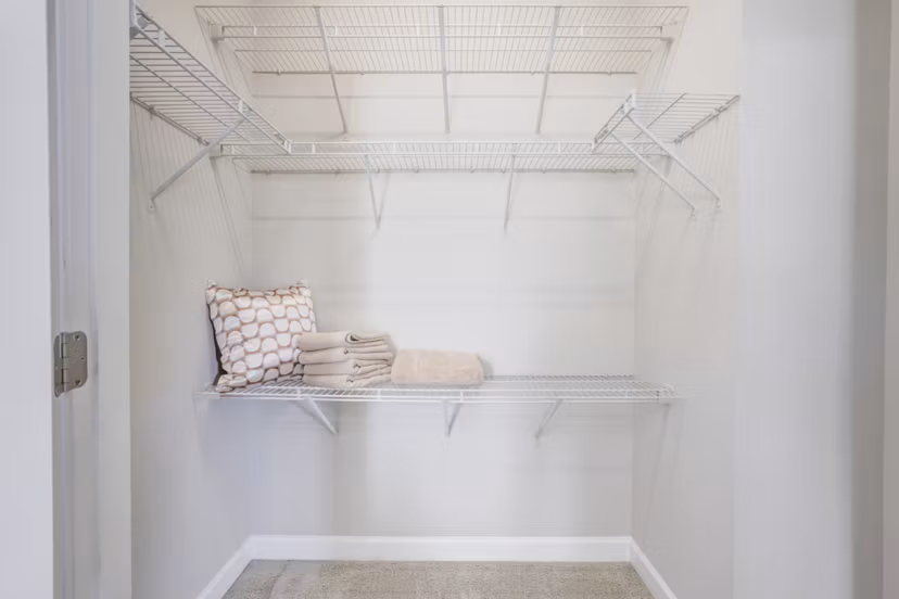 Walk-in closet with ample storage in Charleston Row Townhomes
