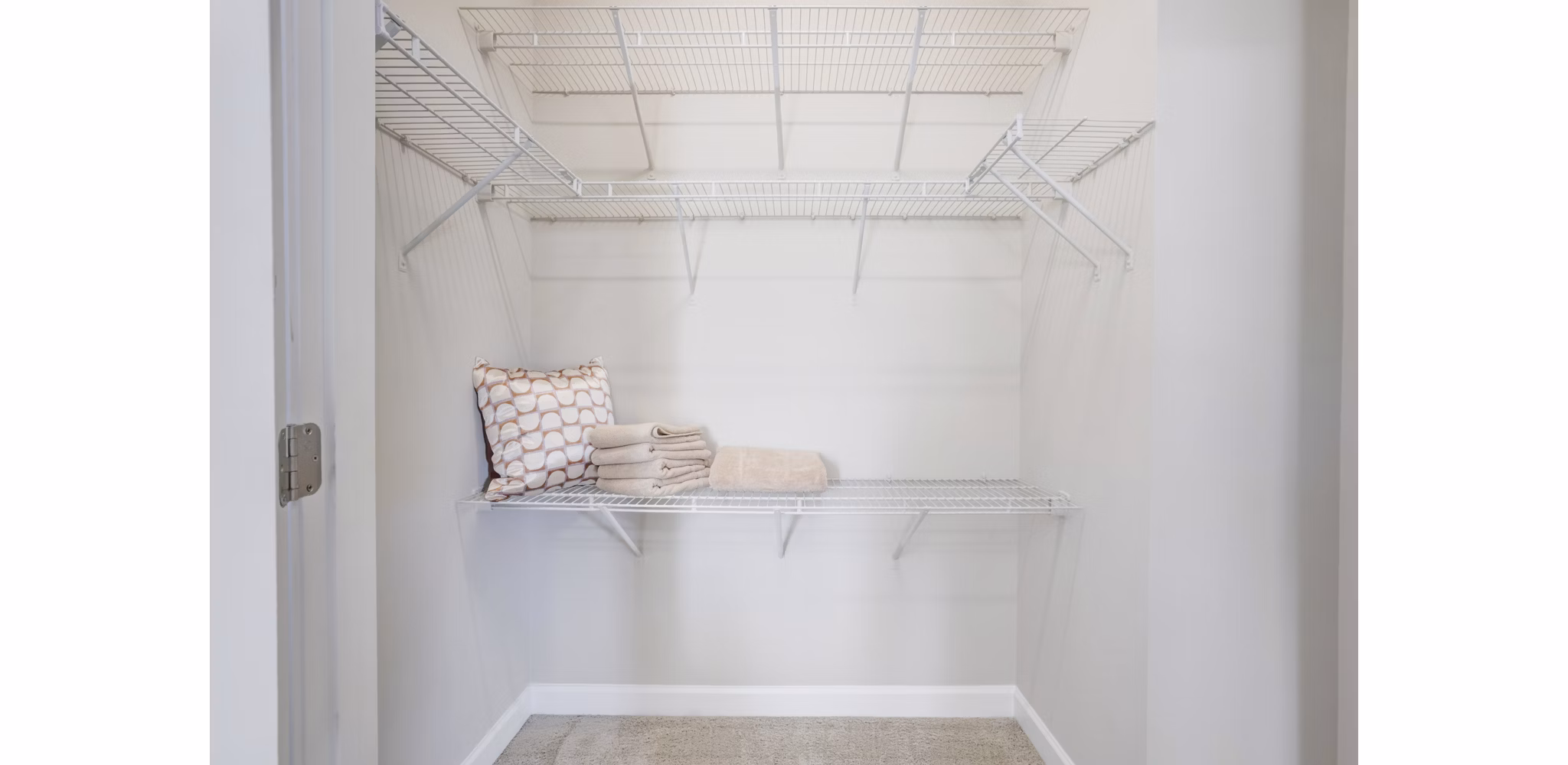 Walk-in closet with ample storage in Charleston Row Townhomes