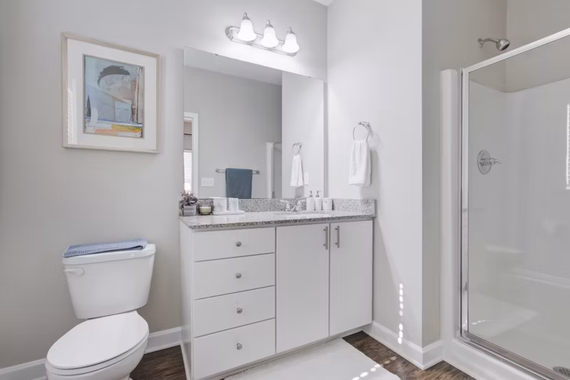 Luxurious bathroom with modern fixtures in Charleston Row Townhomes