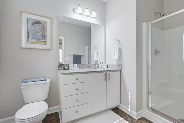 Luxurious bathroom with modern fixtures in Charleston Row Townhomes
