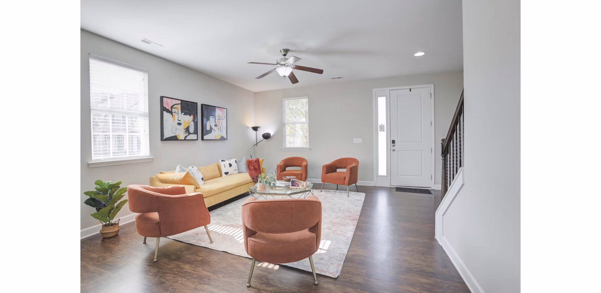 Spacious living room with modern furnishings at Charleston Row Townhomes