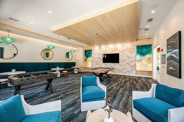 Luxurious clubhouse with modern decor at Perla Apartments in downtown Los Angeles