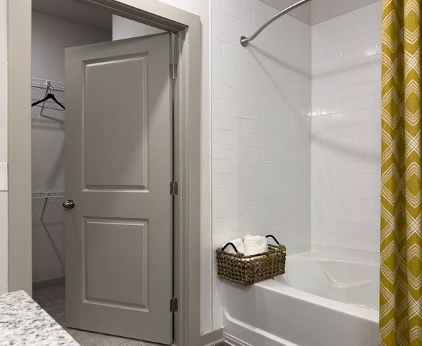 Bathroom with modern fixtures and elegant design at The Fitzroy at Lebanon Marketplace Apartments