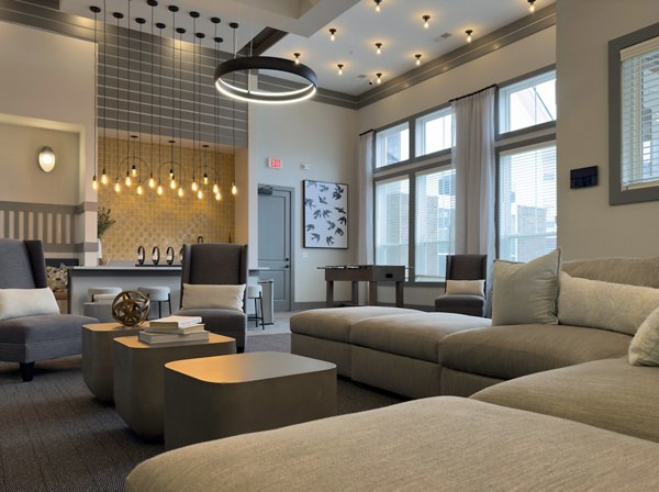 Clubhouse with modern decor and seating at The Fitzroy at Lebanon Marketplace Apartments