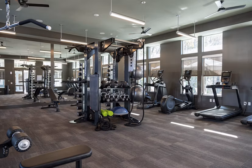 fitness center at The Halcyon Apartments