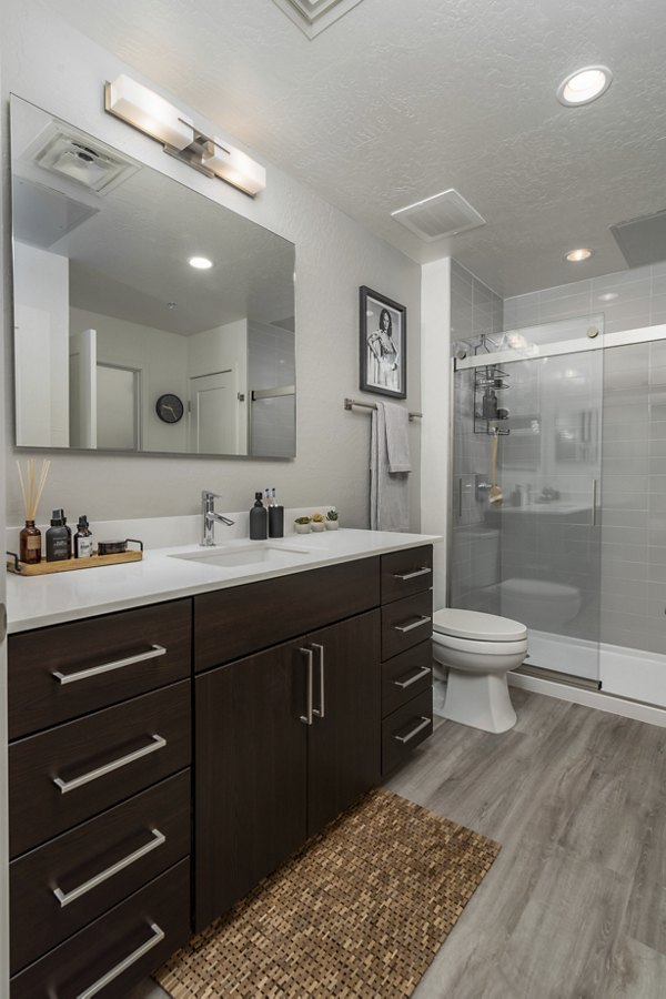 Bathroom with modern fixtures at The Lofts at Westgate Apartments