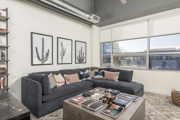 Modern living room with stylish decor at The Lofts at Westgate Apartments