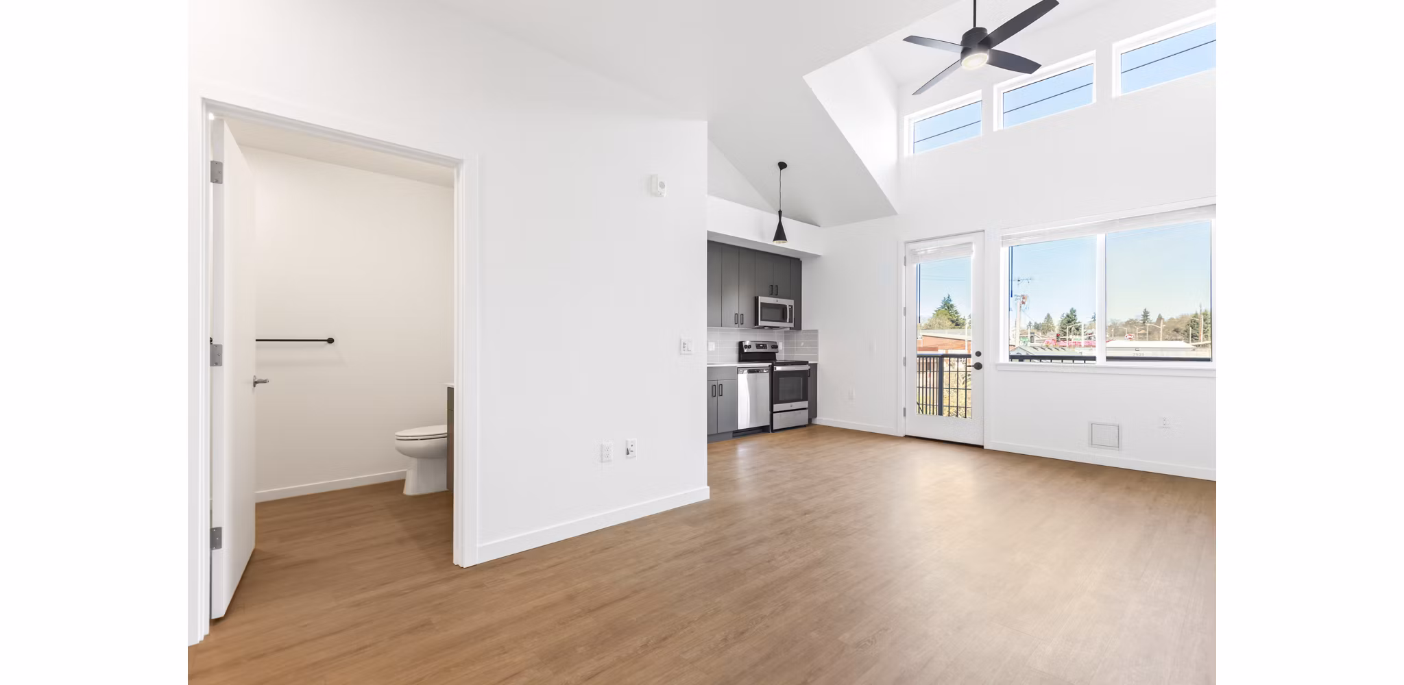 Spacious kitchen with modern appliances in Hudson West Apartments