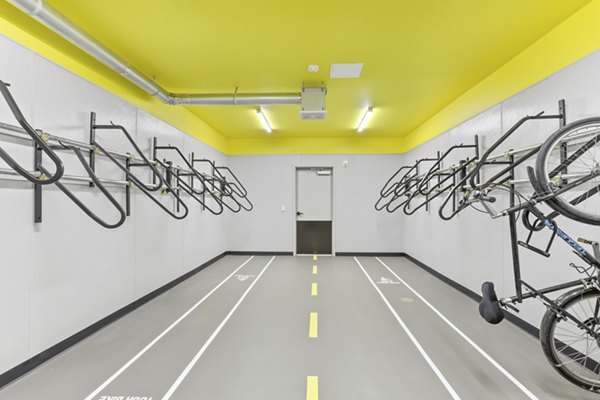 Secure bike storage area at Gossett on Church, luxury apartments in Nashville, featuring convenient racks and ample space for cyclists