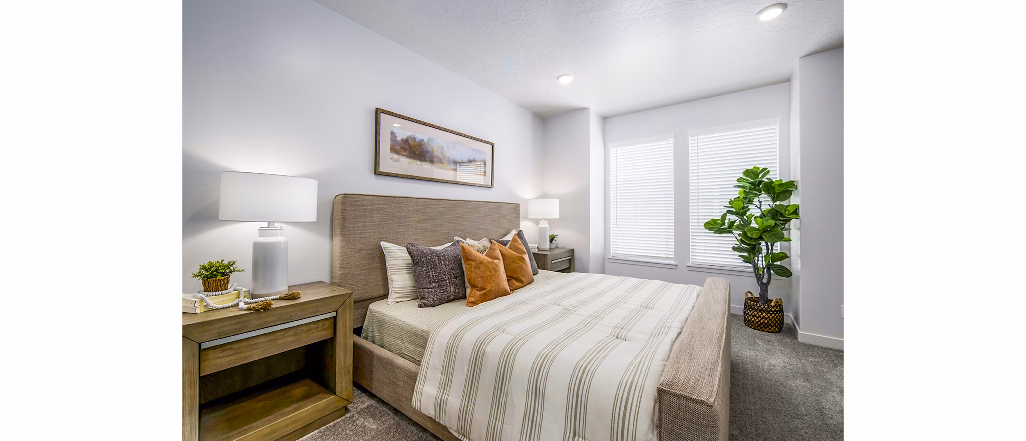 Elegant bedroom with modern decor at Calypso Apartments