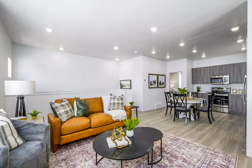 Living room with modern decor and large windows at Calypso Apartments, luxury living spaces for comfort and style