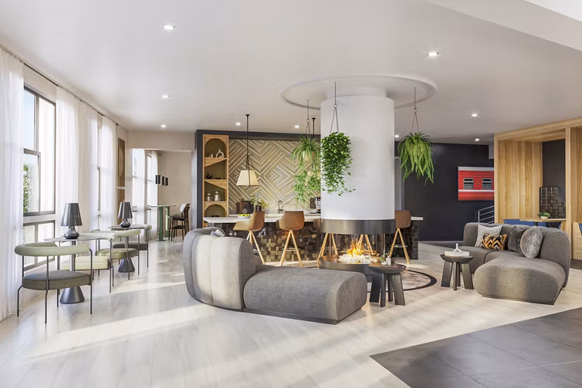 Clubhouse with modern seating and decor at The Miles Apartments Perfect gathering space for residents of luxury apartments