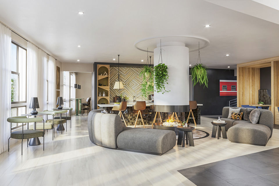 Clubhouse with modern seating and decor at The Miles Apartments Perfect gathering space for residents of luxury apartments