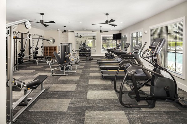State-of-the-art fitness center with modern equipment at Arcadia at Symphony Park Apartments