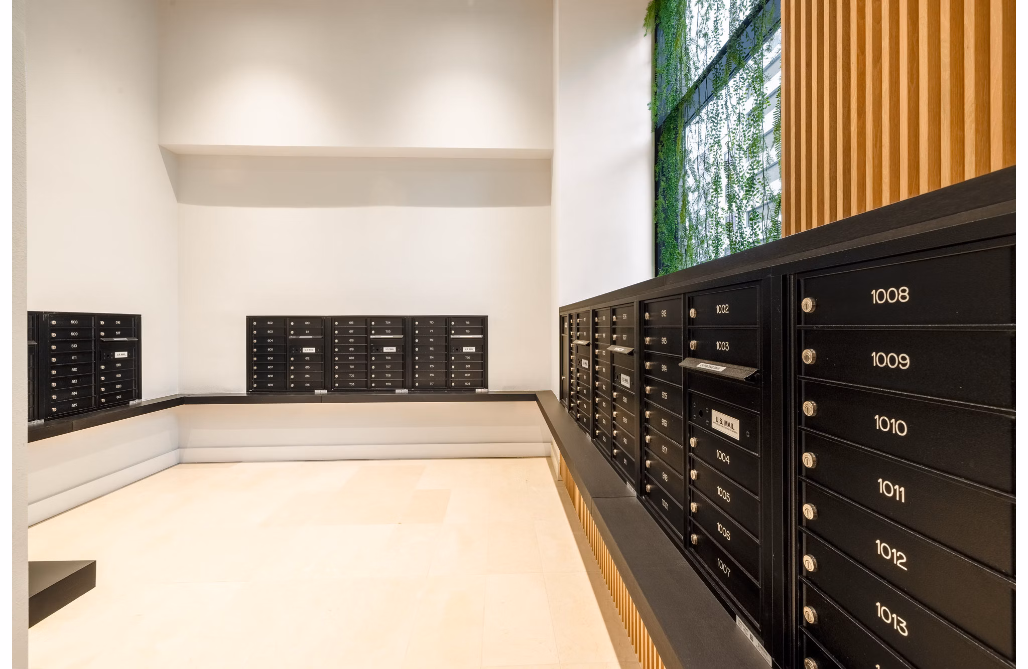 mail room at One Grove Apartments