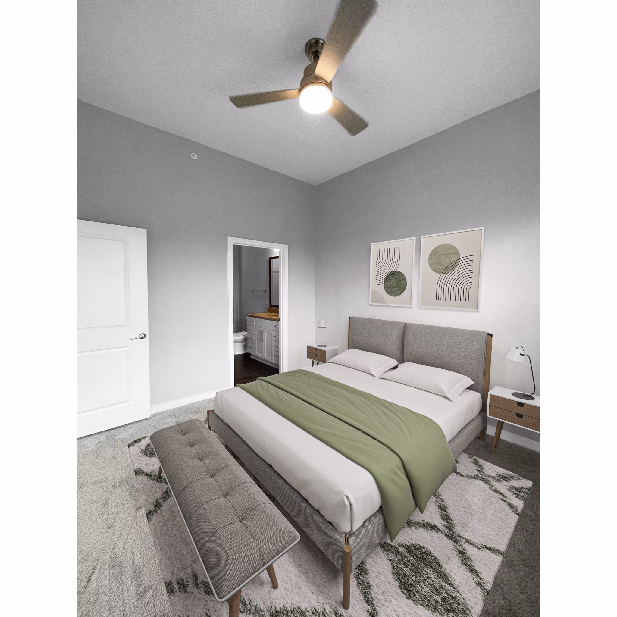 Spacious bedroom with modern decor and natural lighting at Camellia at One Nexton Apartments