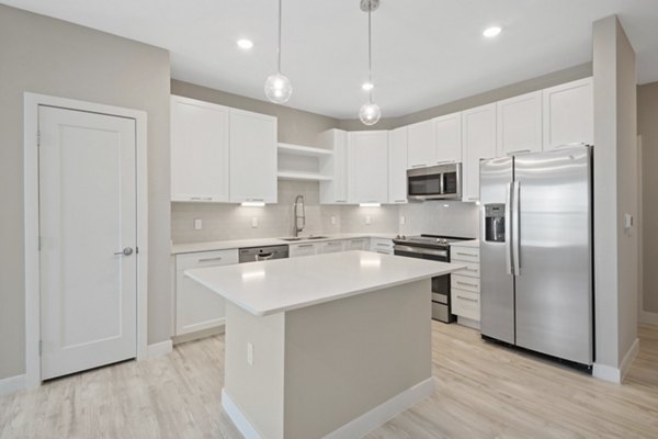 Sleek modern kitchen with stainless steel appliances at SUR Lake Buena Vista Apartments