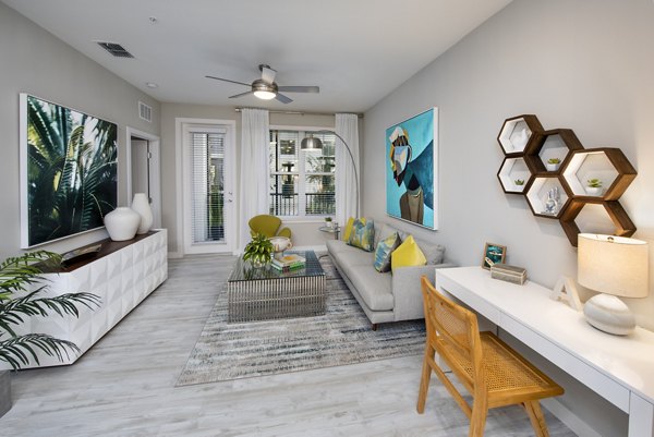 Spacious living room with modern decor at SUR Lake Buena Vista Apartments
