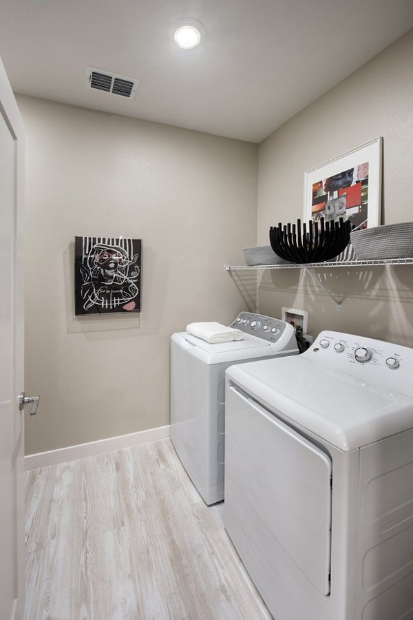Laundry room equipped with modern appliances at Drexler Townhomes, Holbrook Farms luxury apartments