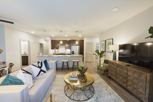 living room at The Pointe at Valley Ranch Town Center Apartments