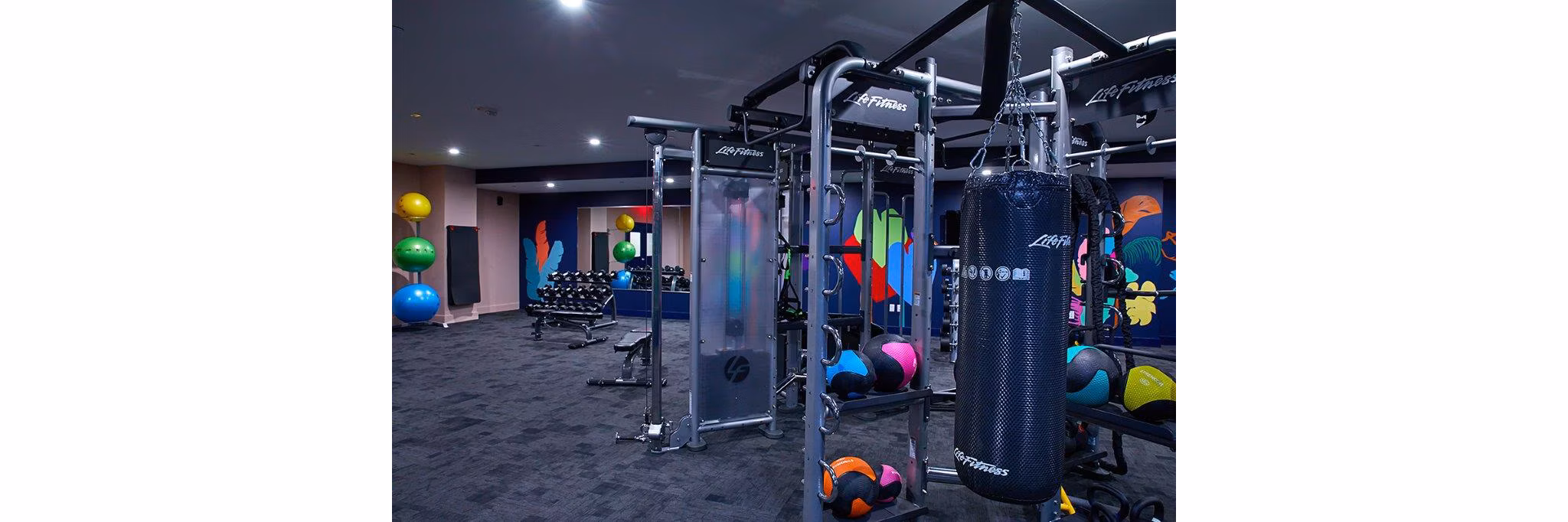 Fully-equipped fitness center at The Highline Apartments with modern exercise machines and spacious workout area