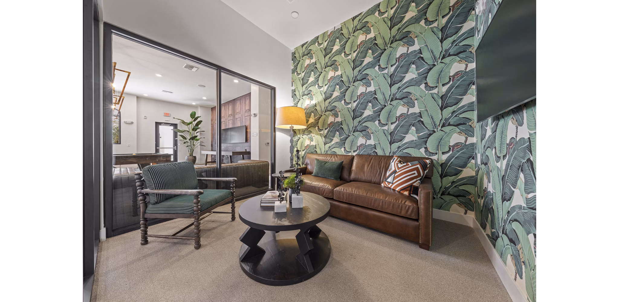 Elegant clubhouse with modern design at Solara Vista Apartments, perfect for luxury living and social gatherings