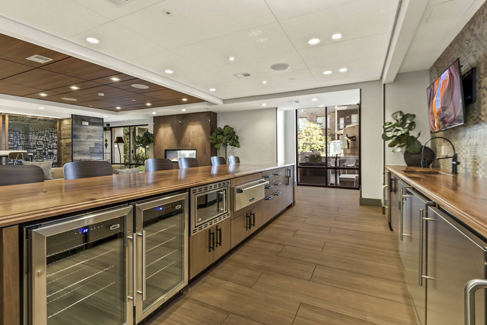Clubhouse featuring modern design and seating at Union Heights Apartments